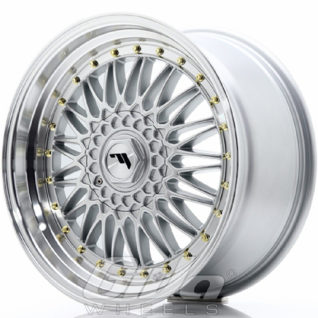 Japan Racing JR9 Multi Silver with polished lip and golden rivets